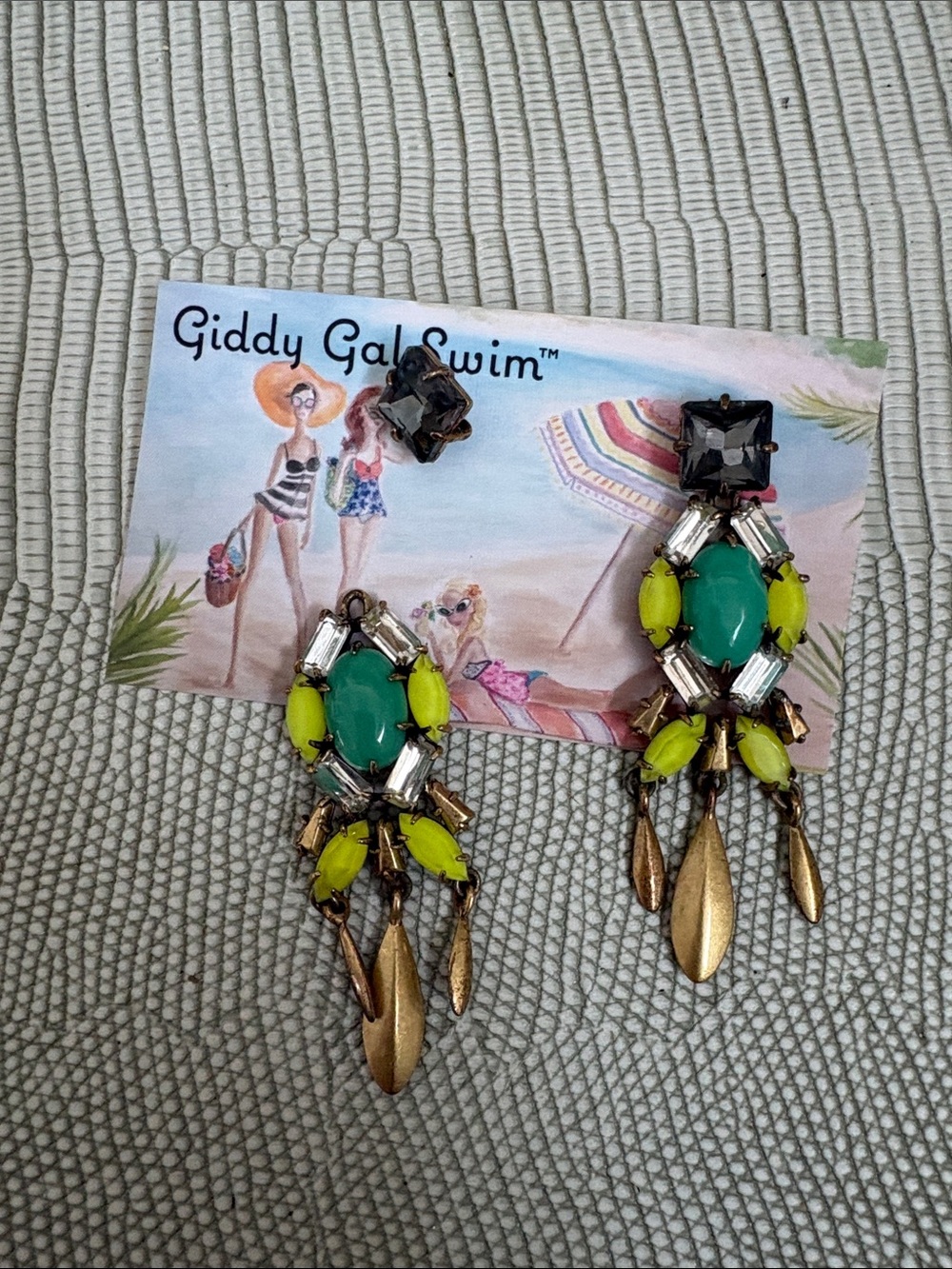 Stella & Dot Green and Yellow Crystal Drop Earrings